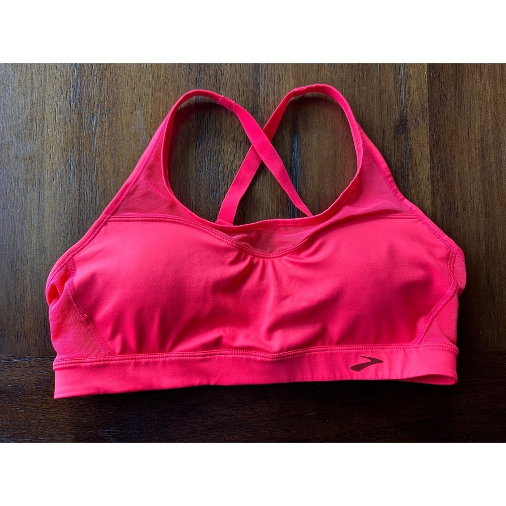 Brooks Womens Rebound Racer Sports Bra Neon Pink Coral Running 300633 Large
